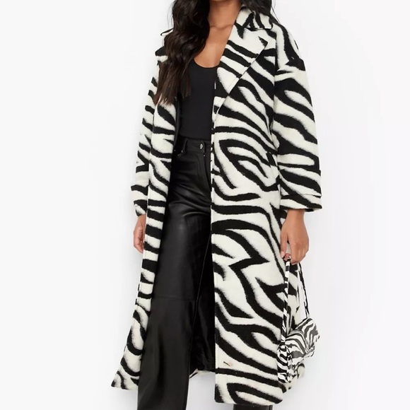 Boohoo Zebra Belted Wool Look Coat - Picture 5 of 15